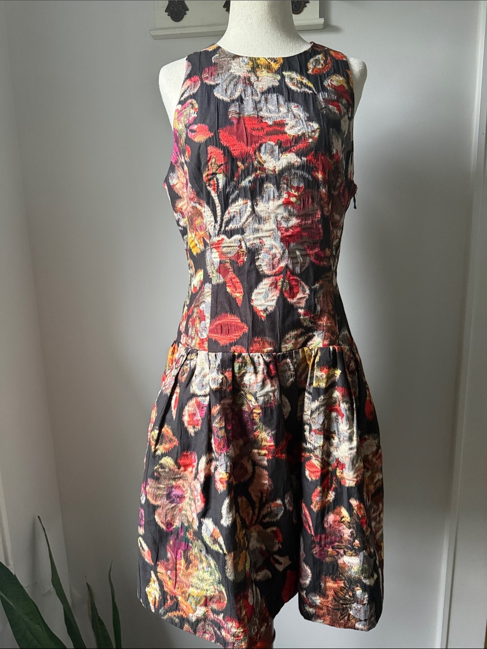 leifsdottir Anthropologie Adelita Dress Black Floral Textured Fit-and-Flare Mini